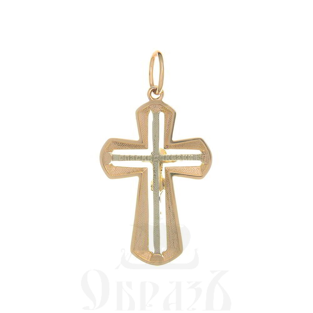 золотой крест с молитвой "спаси и сохрани", 585 проба желтого и белого цвета (арт. п20112-з5жб)