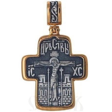 крест с образом святых петра и февронии, серебро 925 проба с золочением (арт. 43238)