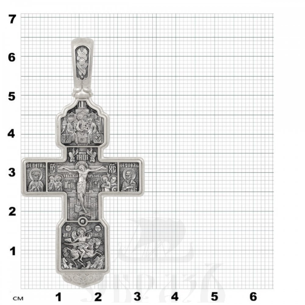 крест «распятие христово. архангел михаил. николай чудотворец. казанская икона.», золото 585 проба белое (арт. 201.559-3)