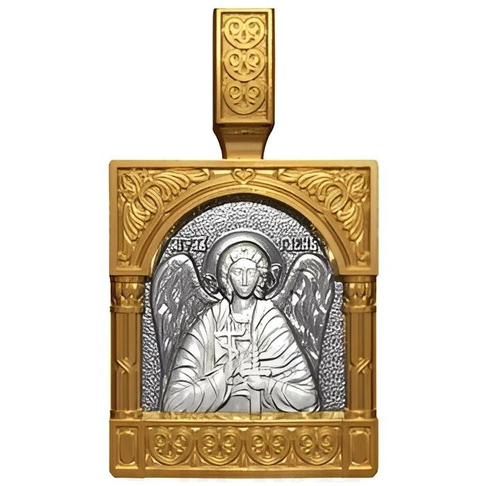 нательная икона ангел хранитель,  серебро 925 проба с золочением (арт. 18.006)
